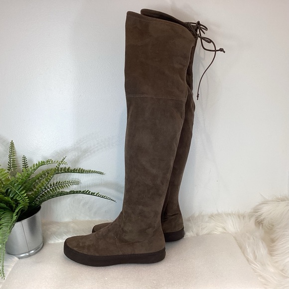 STUART WEITZMAN PLAYTIME BOHO SUEDE THIGH HIGH FLAT BOOTS TAUPE SZ 6 - Picture 5 of 14